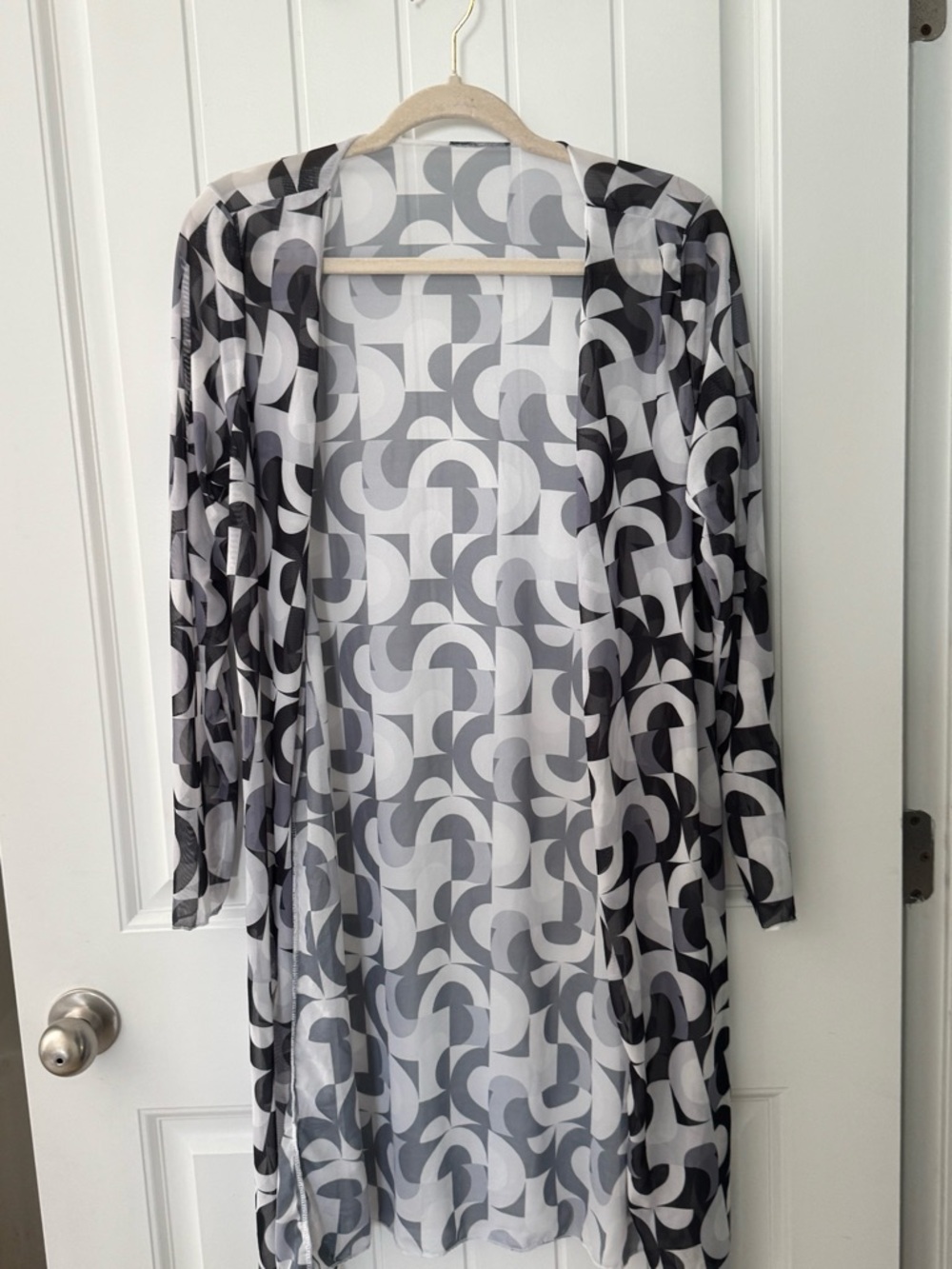 Sheer Geometric Print Duster - Black & White